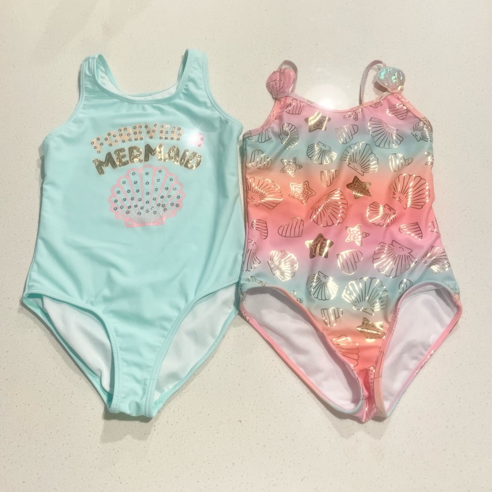 Btween Pastel Rainbow Mermaid Theme Swimsuit Set